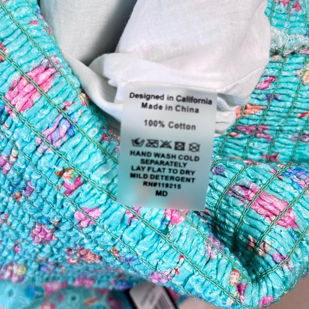 Beach Bunny Everette Maxi Skirt Teal Pink Seashell Eyelet Lace Smocked Boho NWT - Picture 6 of 13